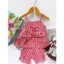 bộ cotton áo 2 dây quần đùi có nơ cho bé gái 6-13kg