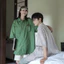 Tianlesiwei Xu hướng mùa hè đẹp trai Áo sơ mi phong cách Hồng Kông sọc Nhật Bản áo sơ mi unisex ngắn tay