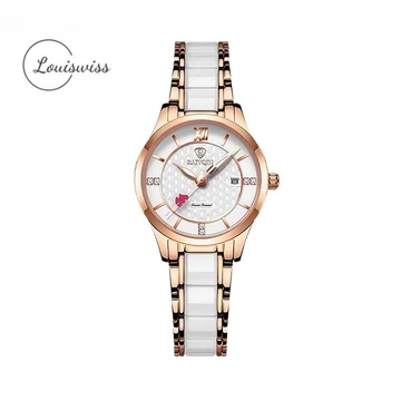 Louiswiss Đồng hồ thời trang nữ Đồng hồ thạch anh cổ điển 30M Đồng hồ chống nước Gốm sứ Dây đeo mỏng Đồng hồ số La Mã Mặt số Đồng hồ thiết kế sang trọng Đồng hồ đeo tay