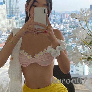 Phụ Nữ Gợi Cảm Bikini Áo Hồng Hoa Đính Họa Tiết Người Yêu Đường Cổ Quần Lót S / M / L