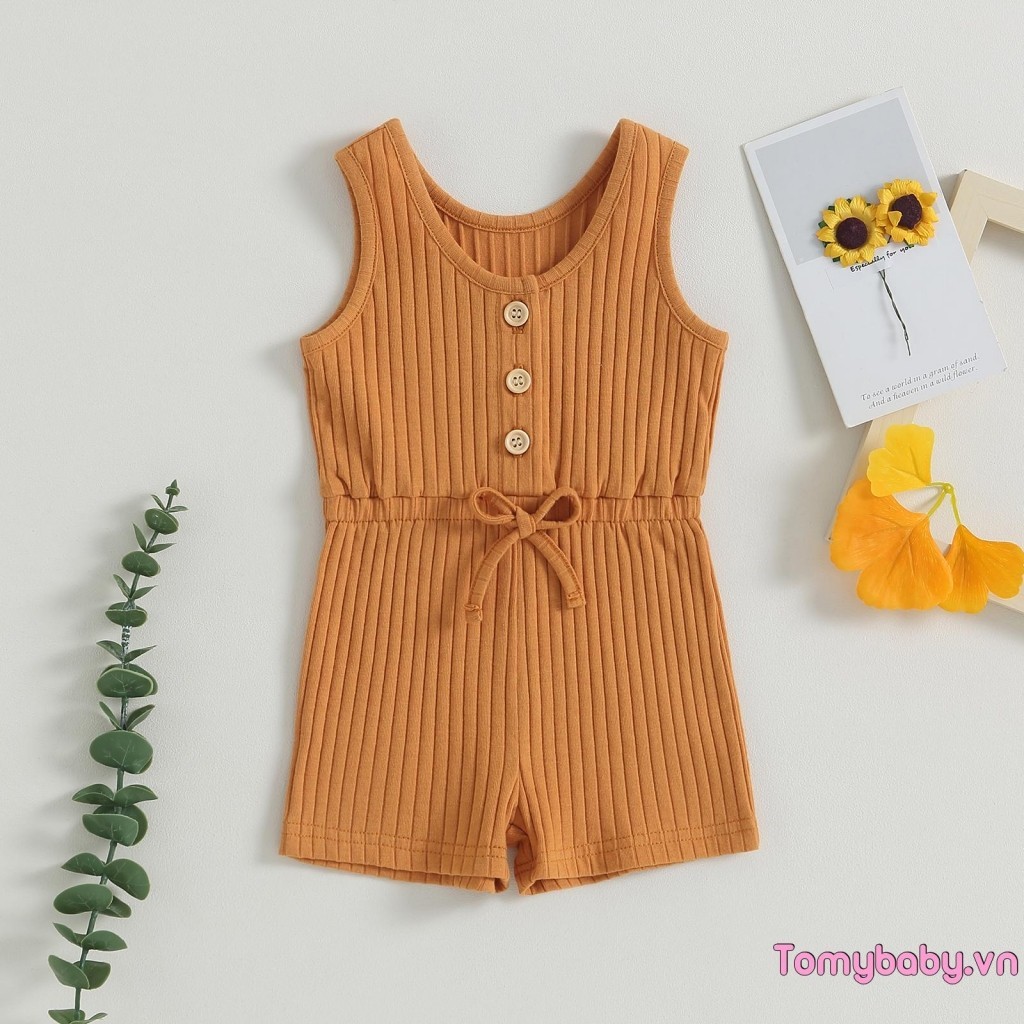 Bộ áo liền quần không tay mùa hè cho bé gái Bộ áo liền quần màu trơn Quần short tổng thể cho quần áo trẻ mới biết đi