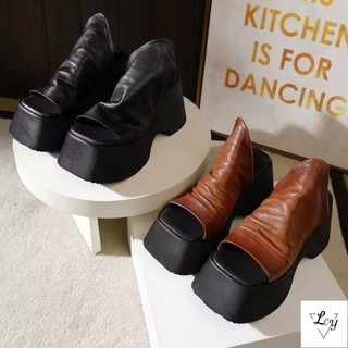 Dép Sandal Nữ Da Thật Mũi Vuông Đế Dày Tăng Chiều Cao Gót Chunky Cho Du Lịch Ngoài Trời, Đa Năng Và Thời Trang