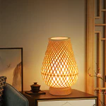 Đèn bàn tre thủ công Đèn lồng Nhật Bản, Chụp đèn tre, Đế gỗ tự nhiên, Đèn bàn trang trại mộc mạc, Đèn ngủ phòng ngủ cổ điển Đèn đọc sách đầu giường — ảnh 2