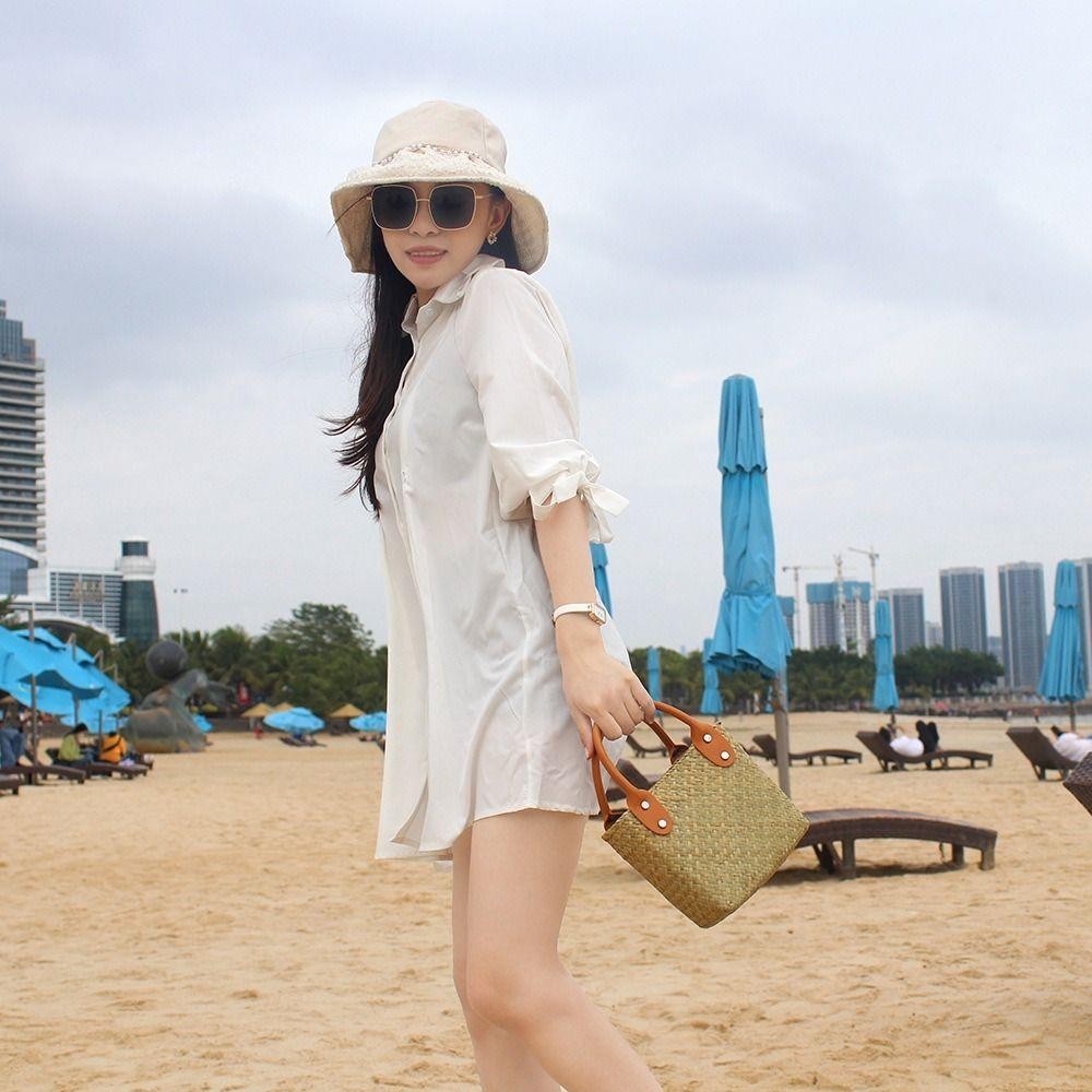 Túi xách tay CPINCP, túi mây dung tích lớn, túi đeo vai đa năng rơm mùa hè, tote đơn giản cho nữ