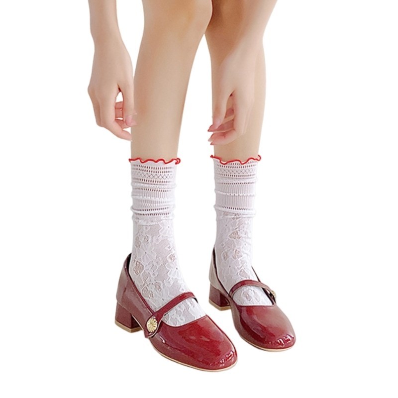 Woke Nữ Sheer Đến Mắt Cá Chân Tất Ngọt Ruffle Frilly Crew Tất Ngọt Ngào Sinh Viên Bé Gái Tất