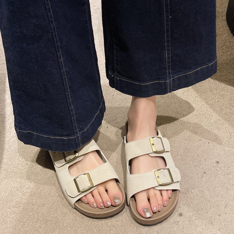 Mùa Hè Phong Cách Mới Slip-On Dép Nữ PU Phiên Bản Hàn Quốc Retro Chống Trơn Trượt Thường Ngày Ngoài Trời Mặc Dày Đế Đôi San