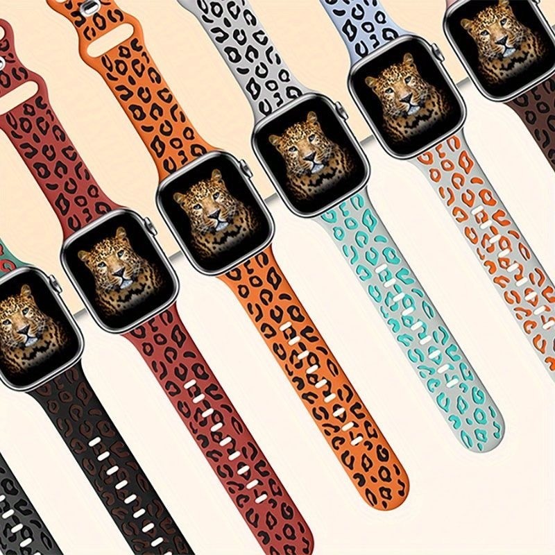 Dây đeo S11 in da báo cho Apple Watch Band Ultra 2 49mm 45mm 44mm 42mm 41mm 40mm 49mm 40 mm Vòng đeo tay đính đá khắc cho iwatch series ultra 2 9 7 se 3 6 8 5 4