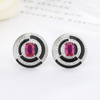 Châu Âu Mỹ ins Phong Cách Mới Kim Cương Ruby Đen Mã Não Hình Học Phù Hợp Với Nữ