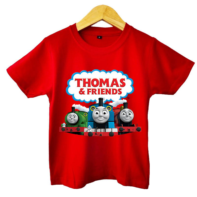 Áo thun trẻ em in họa tiết Thomas Train, tay ngắn, trang phục mùa hè thường ngày