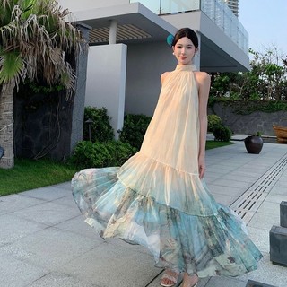 Váy in hình Trung Quốc mới Dây dài Váy xoay ngày lễ