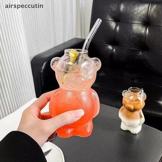 Airpeccutin Hoạt Hình Gấu Hình Cốc Cà Phê Dễ Thương Gấu Cốc Thủy Tinh Có Ống Hút Trong Suốt Sáng Tạo Thủy Tinh Nước ép Cốc Trà Sữa EN