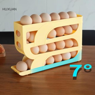 Huxuan Sử Dụng Tự Động Cuộn Xuống Trứng Hộp Bảo Quản Nhà Bếp Tủ Lạnh Cửa Bên Bảo Quản Trứng Giá 30 Miếng Để Gói Hộp Trứng RFT