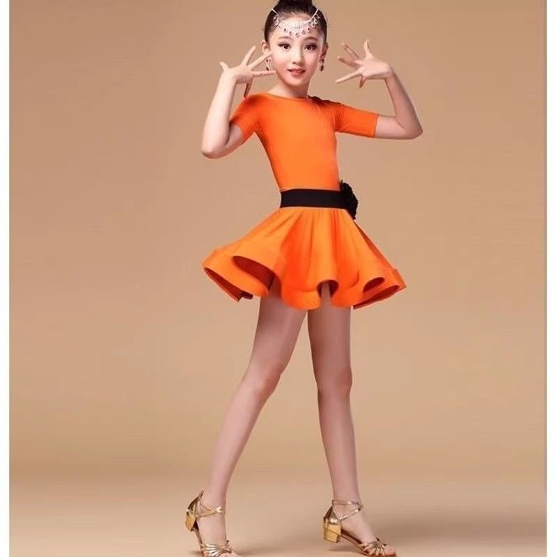 💕Chỗ💕 Trẻ Em Quần Áo Khiêu Vũ Latin Áo ngắn tay Xiêm Cho Bé Gái 3 Đến 15 Tuổi Váy Khiêu Vũ Latin Xinh Xắn Trang Phục Biểu Diễn