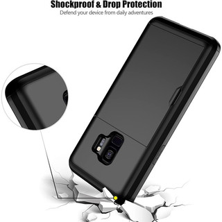 Dành Cho Samsung Galaxy S9 Plus Ốp Lưng Ví Đựng Thẻ ID Khe Cắm Cửa Trượt Ẩn Túi Chống Trầy Xước Hai Lớp Bảo Vệ Vỏ Cứng TPU Ốp Lưng
