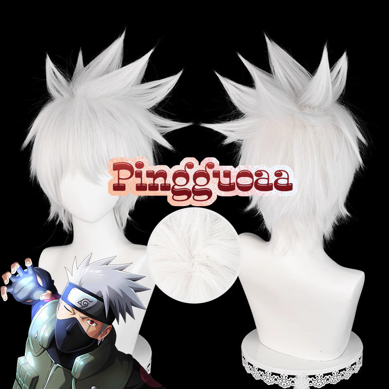 Anime Naruto Hatake Kakashi Cosplay Wig 30cm Silver White Heat ...