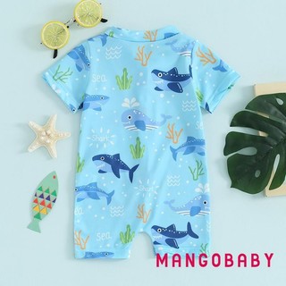 Mg-baby Boy Rash Guard Đồ bơi in hình dễ thương Tay ngắn có khóa kéo Bộ đồ tắm phía trước Đồ bơi