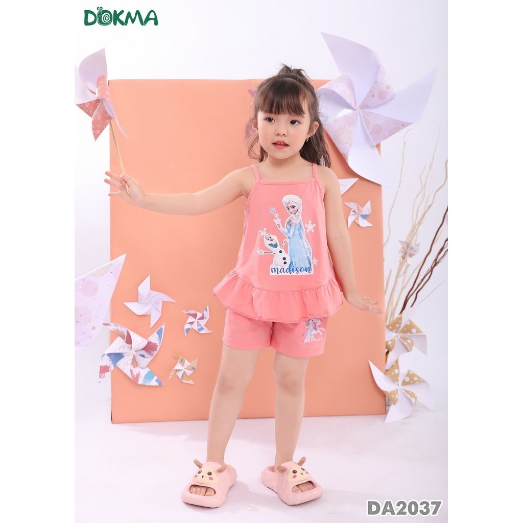 (13-25kg) Áo Hai Dây Bé Gái Phối Viền Bèo Hoạ Tiết Elsa Dokma DA2037