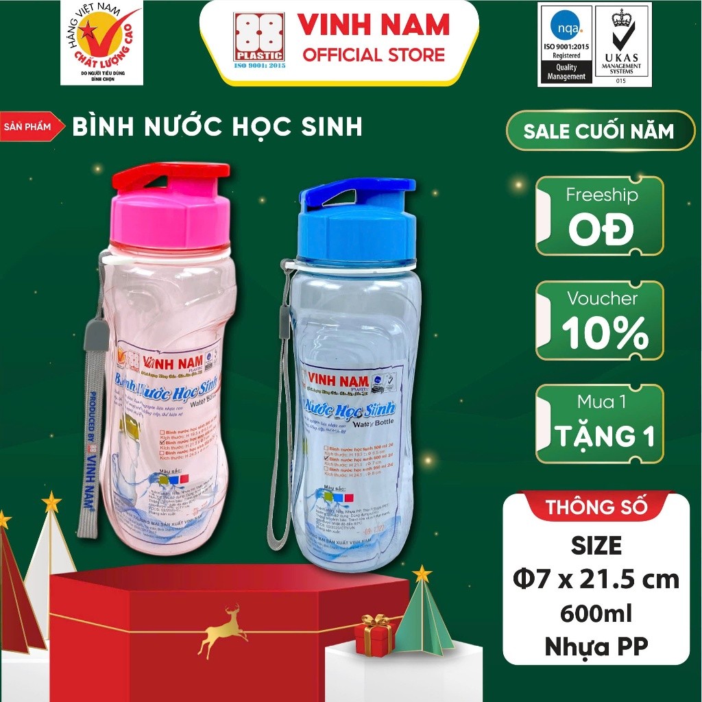 Bình Nước Học Sinh Vinh Nam Plastic Đựng Nước An Toàn Cho Sức Khoẻ Học Sinh Dung Tích 600ml Mã 241