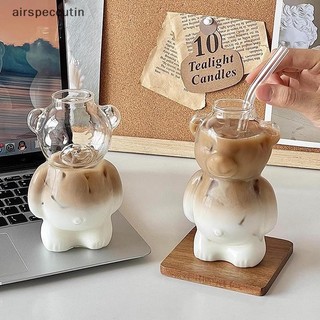 Airpeccutin Hoạt Hình Gấu Hình Cốc Cà Phê Dễ Thương Gấu Cốc Thủy Tinh Có Ống Hút Trong Suốt Sáng Tạo Thủy Tinh Nước ép Cốc Trà Sữa EN