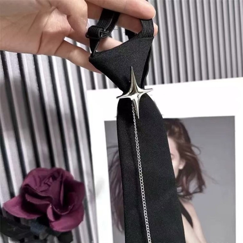 YOI Unisex Crosses Pin Chain Cà Vạt Đen Tuyên Bố Thời Trang Phụ Kiện Cho Đồng Phục Đi Học Và Trang Phục Giải Trí Dây Buộc Trước