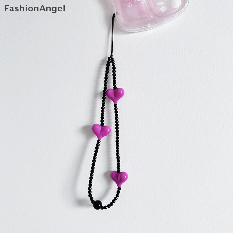 Fashionangel Hàn Quốc Trái Tim Đen Điện Thoại Dây Quyến Rũ Acrylic Đính Hạt Điện Thoại Di Động Dây Đeo Tay Tiện Dụng Dây Y2K Phụ Kiện Trang Sức VN