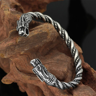 Vòng Đeo Tay Khắc Hình Rồng Bằng Thép Không Gỉ Phong Cách Viking Thời Trang Dành Cho Nam