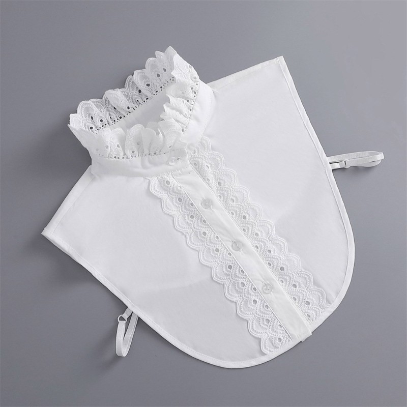 Dasbsug Áo Sơ Mi Trắng Thời Trang Nữ Thanh Lịch Xù Ren Nửa Áo Cổ Giả Crop Top
