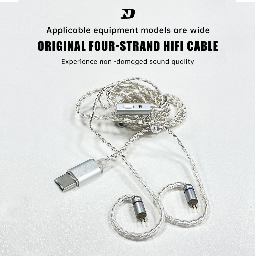 Nd D7 Bốn Dây Mạ Bạc Type-C Cáp Đồng Oxy Độ Tinh Khiết Cao Pin Kép Cắm HiFi Tai Nghe Cáp Cho KZ TRN Simgot