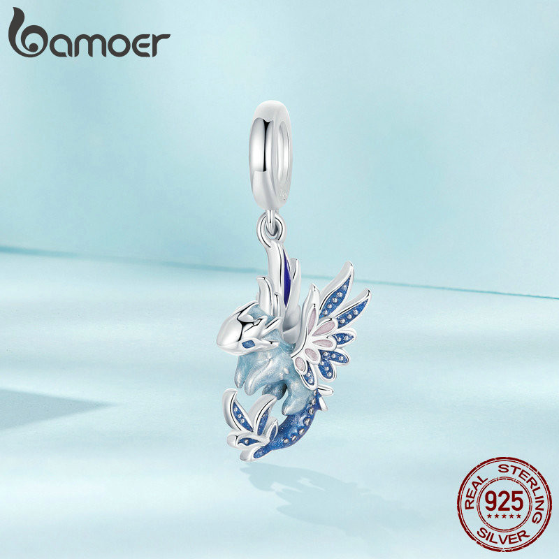 Bamoer 925 Sterling Sliver Charm Flying Dragon Mặt Dây Chuyền Phụ Kiện Series Cho Vòng Tay