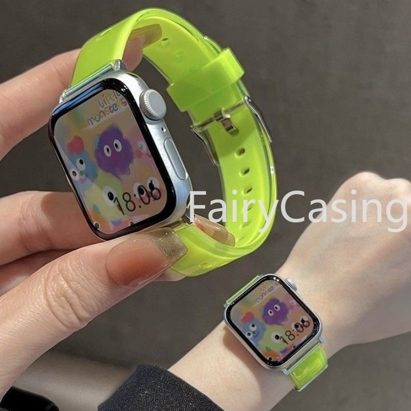 Dây đeo trong suốt bằng silicon thạch trong suốt cho Apple Ultra 2 49MM Series 9 45MM 41MM Màu sắc cho iwatch 8 7 6 5 4 40mm 44mm 42mm 38mm Vòng đeo tay