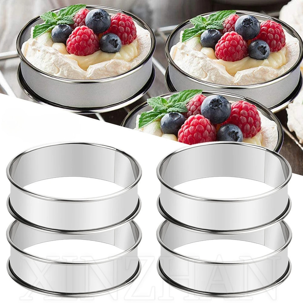 Khuôn làm bánh - Khuôn nướng bánh tròn bằng thép không gỉ 8 / 10CM - Vòng bánh Mousse cạnh cán đôi - Bánh quy, Món tráng miệng, Khuôn cắt trái cây - Dụng cụ làm bánh - Vòng làm đầy chanh
