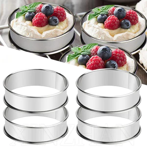 Khuôn làm bánh - Khuôn nướng bánh tròn bằng thép không gỉ 8 / 10CM - Vòng bánh Mousse cạnh cán đôi - Bánh quy, Món tráng miệng, Khuôn cắt trái cây - Dụng cụ làm bánh - Vòng làm đầy chanh