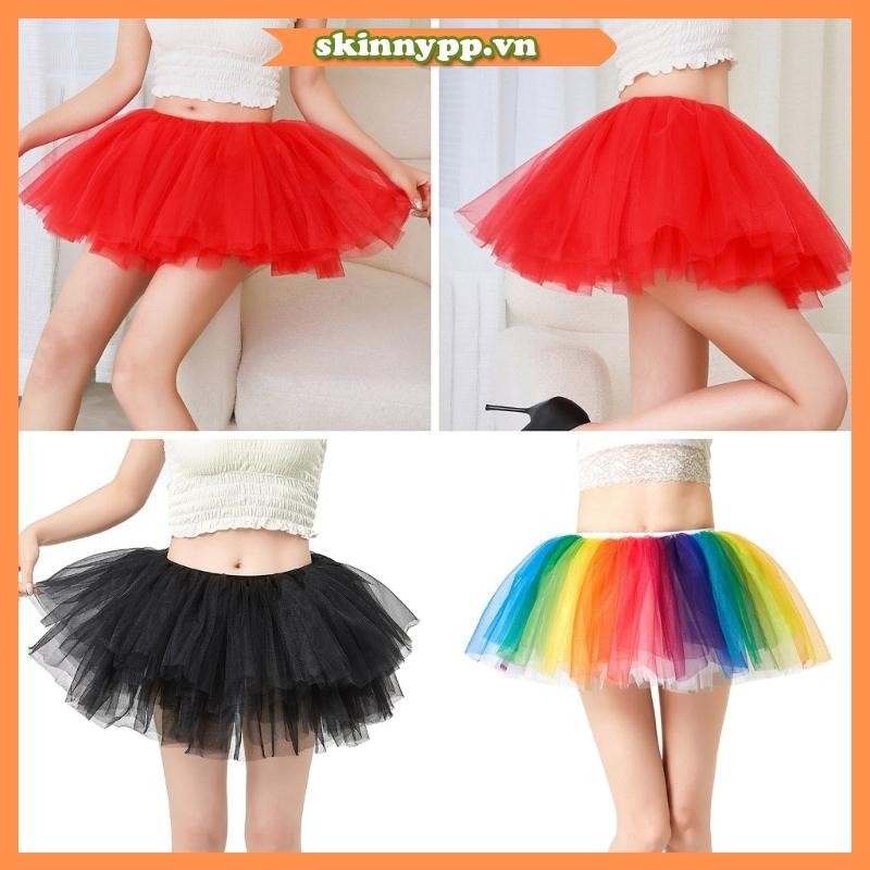 Da Nữ Lớp Tulle Mini Váy Lưới Cầu Vồng Tutu Petticoat Cho Tiệc Cosplay