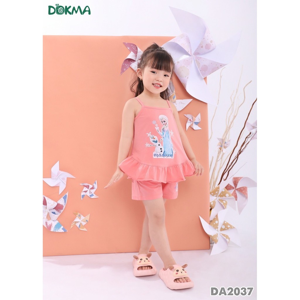 (13-25kg) Áo Hai Dây Bé Gái Phối Viền Bèo Hoạ Tiết Elsa Dokma DA2037
