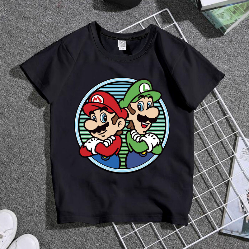 2024 Hoạt Hình Thời Trang Trò Chơi Super Mario Quần Áo Trẻ Em Áo Phông Cho Bé Trai Và Bé Gái Và Người Lớn Đa Năng Tay Ngắn