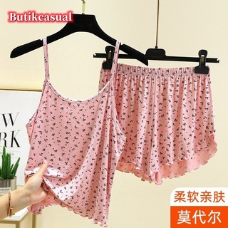 Phụ Nữ Bộ In Áo vest Mỏng Quần Short Thoải Mái Bộ Đồ Ngủ Mùa Hè Kích Thước Lớn Rời Không Tay Phòng