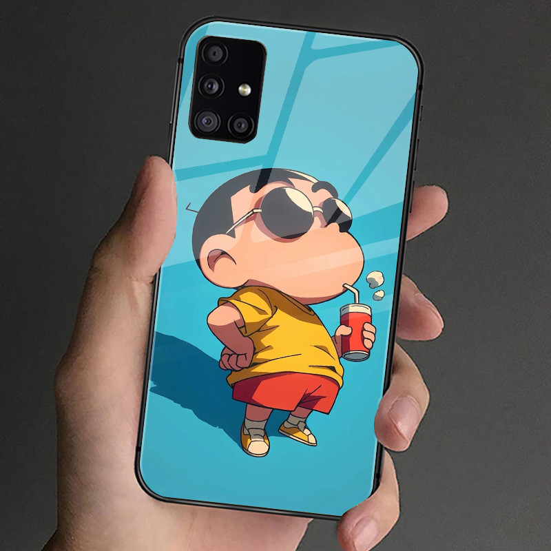 Ốp Điện Thoại Kính Cường Lực Crayon Shin-chan Cho Samsung Galaxy S9 Plus S10 S10e S20 FE S20 Plus S21 S22 S23 S24 Ultra Cover