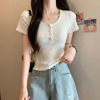 Áo Thun Croptop kiểu Nữ ôm body tôn dáng màu Trắng kem