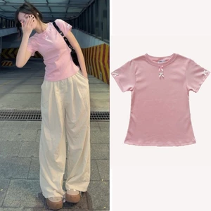 Áo thun nữ cộc tay Baby Tee Body mùa hè mát có đính nơ chất liệu vải thun cotton tăm mịn mát, co giãn có bigsize