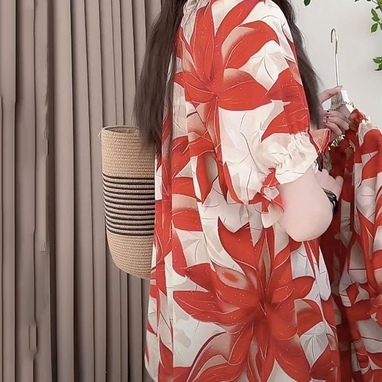 Áo Chui Đầu Thời Trang Mới Phong Cách Trung Hoa In Hình Cổ Tròn Retro Hoa Rời Tay Ngắn Nữ