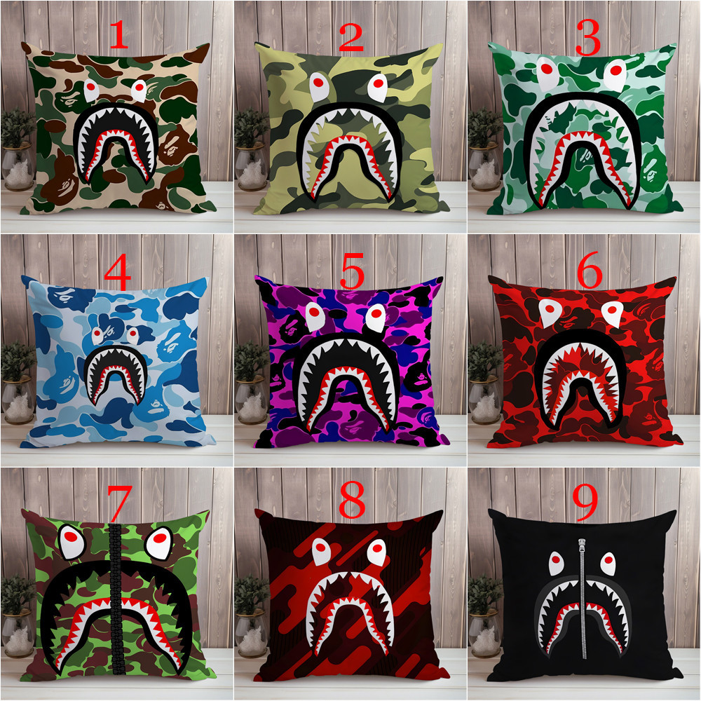 Vỏ Gối Đơn In Họa Tiết Cá Mập Bape Rằn Ri Một Mặt Làm Quà Tặng Cho Bé (Không Kèm Lõi)