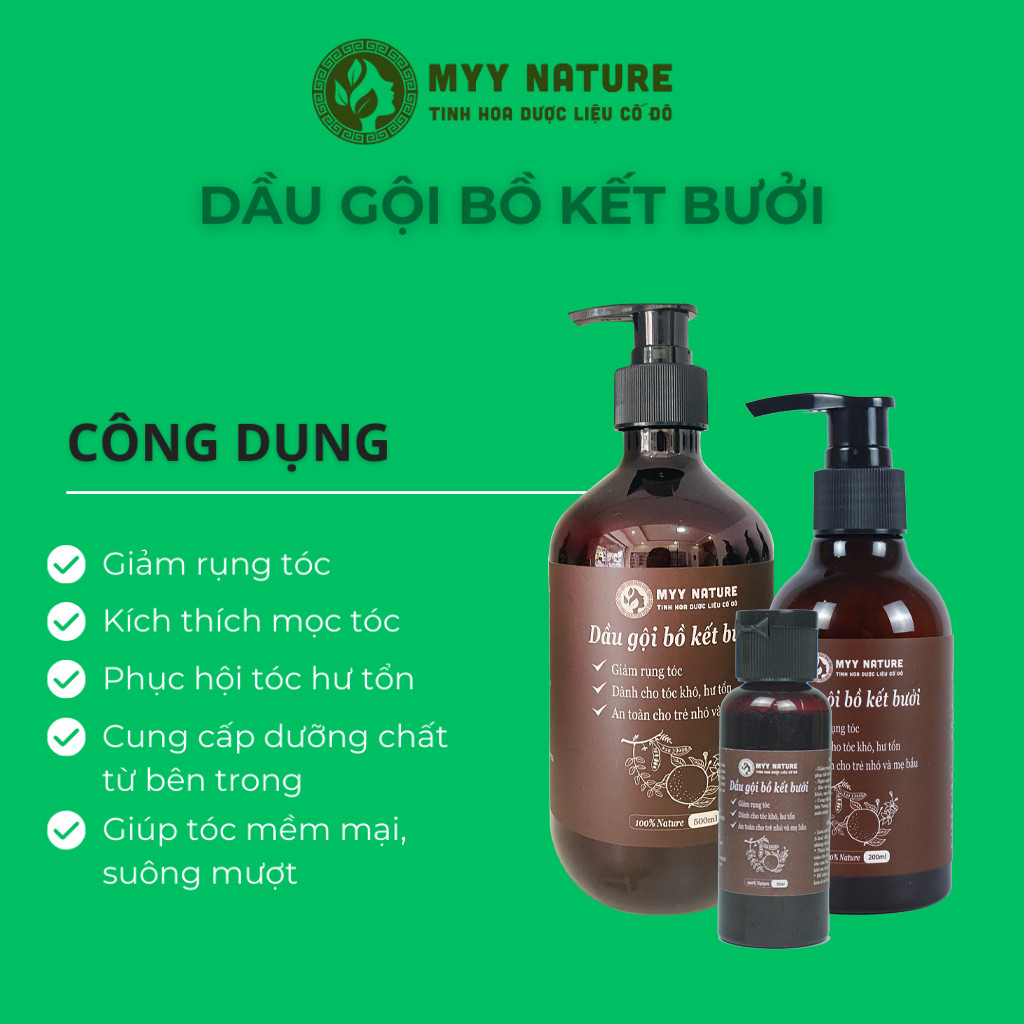 Dầu Gội Bồ Kết Bưởi Myy Nature 500ml Ngăn Rụng Tóc Phục Hồi Tóc Hư Tổn Giúp Tóc Chắc Khỏe Từ Bên Trong Mềm Mại Suôn Mượt