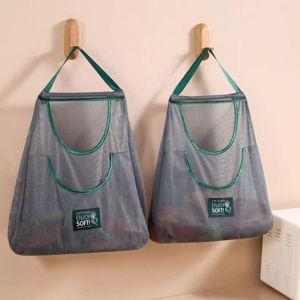 Túi lưới treo nhà bếp MONOSTYLE, Túi đựng rau củ quả dung tích lớn treo tường, Túi lưu trữ Polyester có thể tái sử dụng