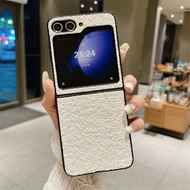 Ốp điện thoại bằng da PU lấp lánh Bling sang trọng dành cho Samsung Galaxy Z Flip 5 Z Flip 4 Slim Vỏ cứng chống sốc Z Flip 3