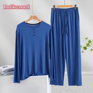 Bộ đồ ngủ nam modal nam dài tay nút quần áo ngủ mùa xuân 2025 mới plus size 2 bộ đồ