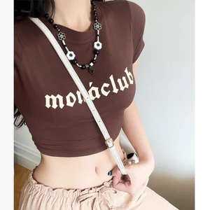 Áo croptop tay ngắn ôm body 29 cổ tròn in chữ Club cực chất A5387
