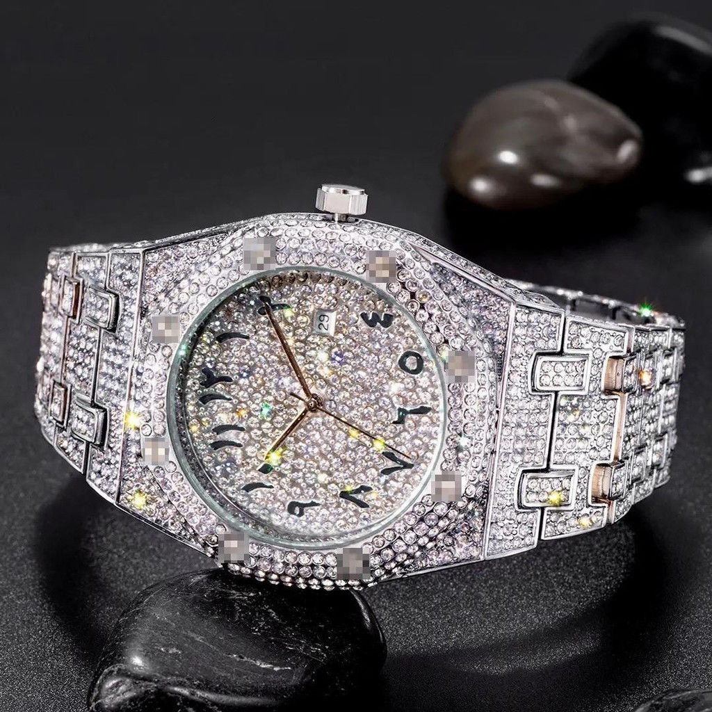 (TẶNG NHẪN) Đồng hồ đính đá pintime mặt lục giác - pt06