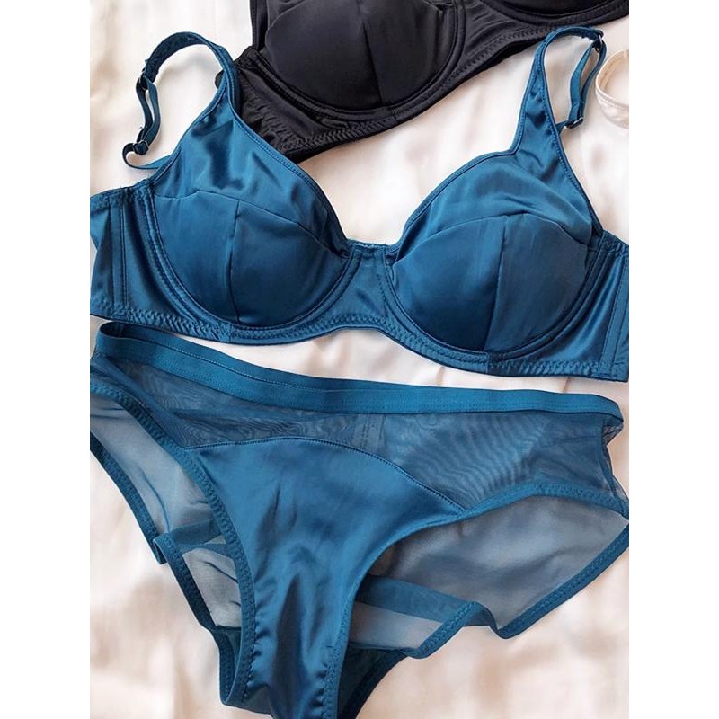 Bộ áo ngực đẩy bằng thép mềm mỏng Satin kiểu Pháp liền mạch gợi cảm