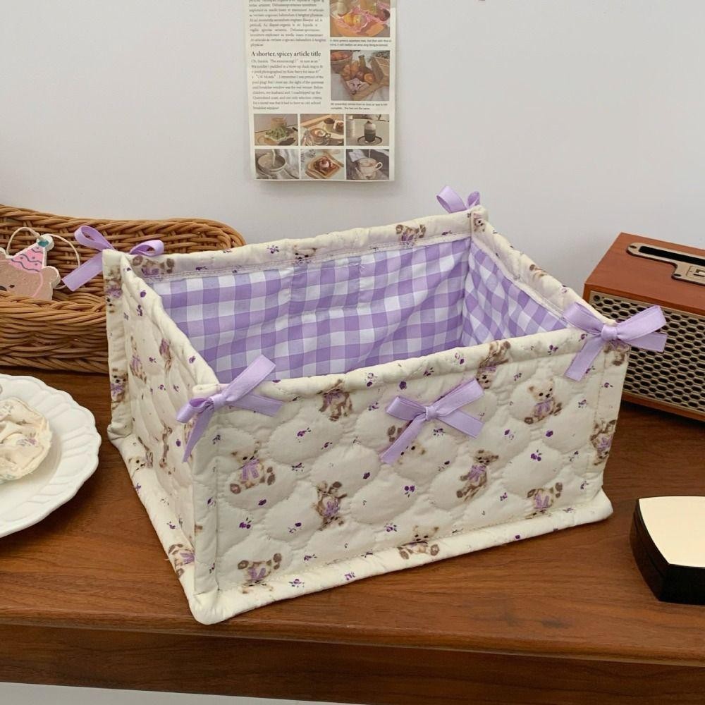 Hộp lưu trữ AWNGD, Giỏ đựng đồ để bàn vuông bằng vải Cotton, Hộp sắp xếp họa tiết gấu dung lượng cao hoạt hình Trang trí nhà cửa