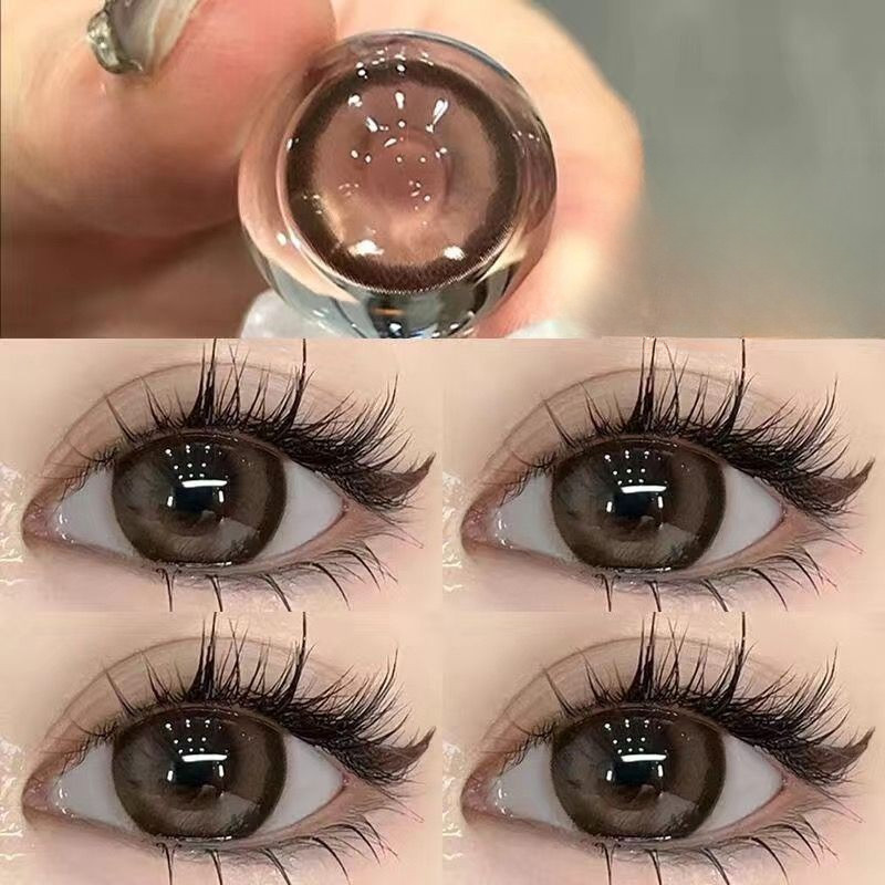 Set 2 Kính Áp Tròng Màu Đen contact lenses 0 ~ -6.00 black len 14.2mm lens cận lens nâu bean black 43